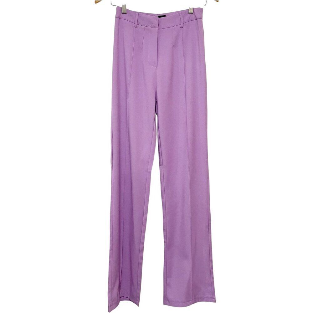 PrettyLittleThing Lilac Flare High Waist Trousers Pants 4 Bell Bottom Cleanlook